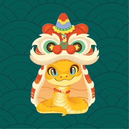 AsianFest snake in a dragon costume with green background