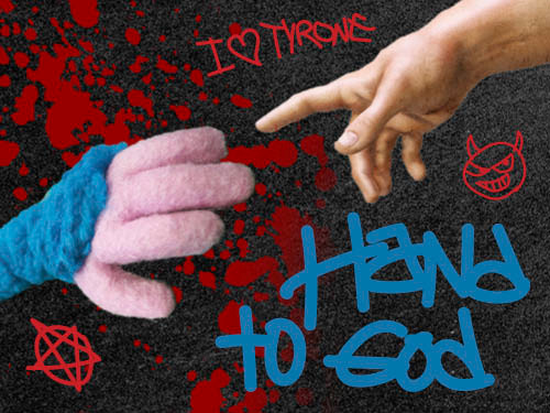 puppet hand reaching for human hand